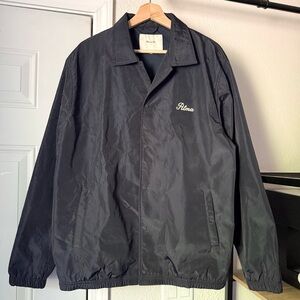 ALMA DE ACE navy blue graphic coach windbreaker snap button up jacket